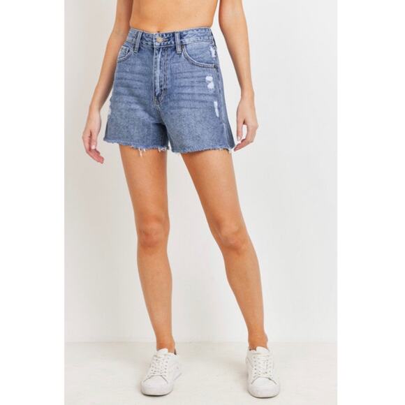 The Drop High Rise 7” Raw Hem Jean Shorts Size 29 Blue - Picture 1 of 11